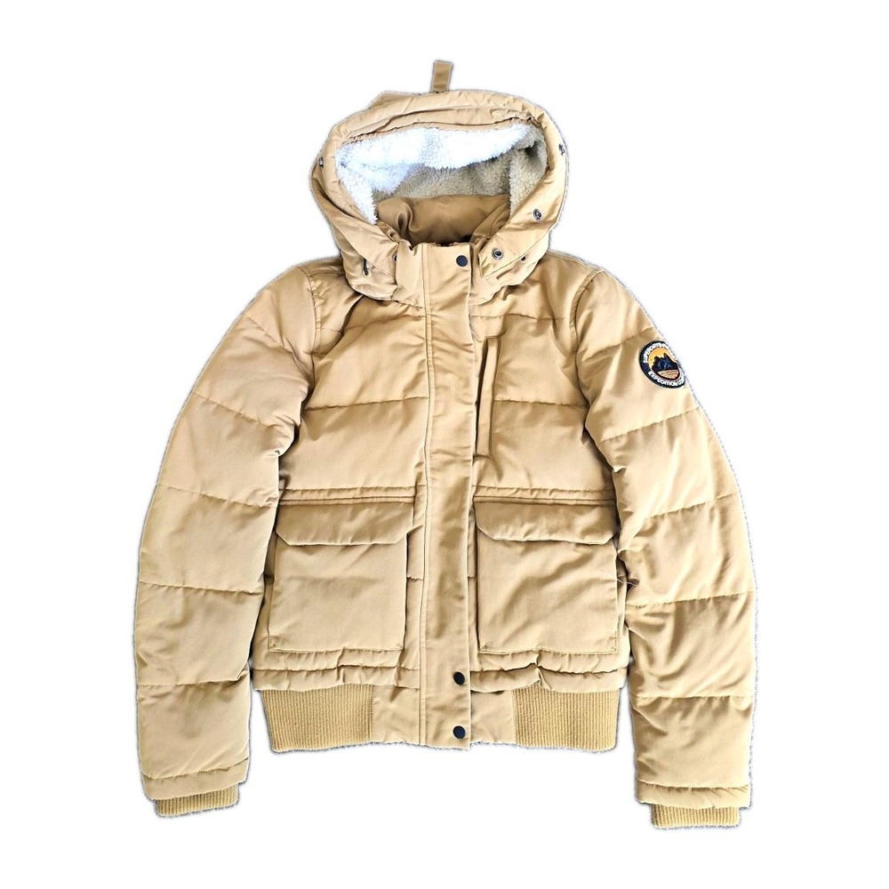 Superdry Everest Explorer Hooded Puffer Jacket Lined Insulated Beige Womans M